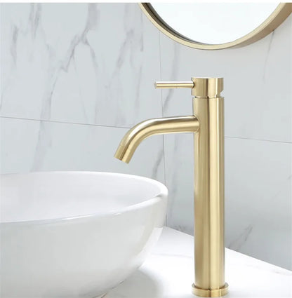 DecorBites™ Brushed Gold Basin Faucet: Solid Brass Bathroom Mixer Tap for Hot & Cold Water