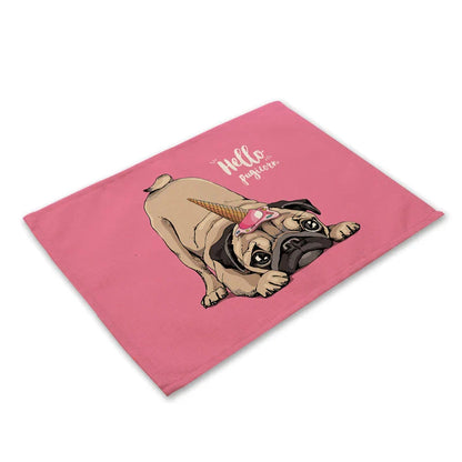 DecorBites™ Cute Dog Linen Dining Mats Coasters 42*32cm Home Decor