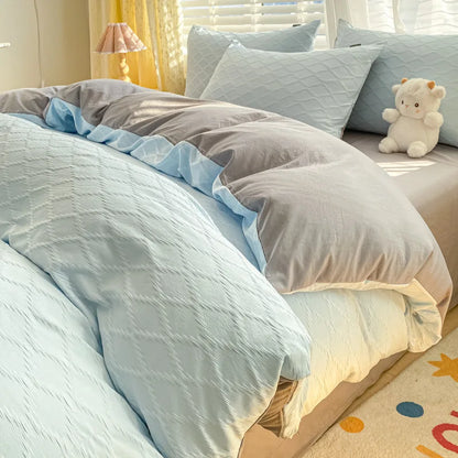 Decobites Fresh Bubble Yarn Fabric Bedding Set - Soft, Breathable Duvet Cover with Sheet