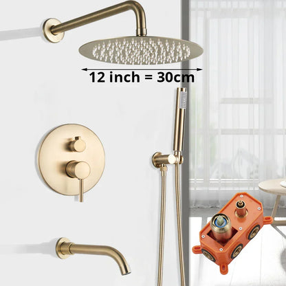 DecorBites™ Gold Shower Faucet with Rainfall Head and Hand Sprayer - Wall Mount Mixer Set