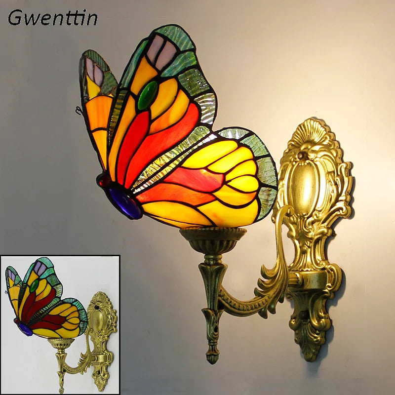 DecorBites™ Butterfly Stained Glass Wall Sconces for Home Living Room Bedroom Lighting