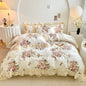 Decobites Vintage Rose Floral Double Layer Lace Ruffles 100% Cotton Bedding Set