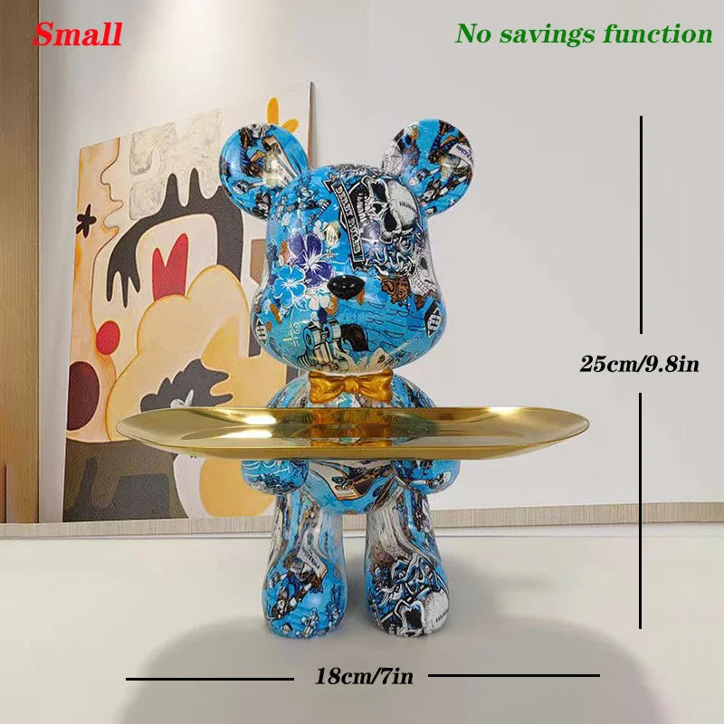 DecorBites™ Graffiti Bear Figurine: Modern Table Decor & Key Storage Sculpture