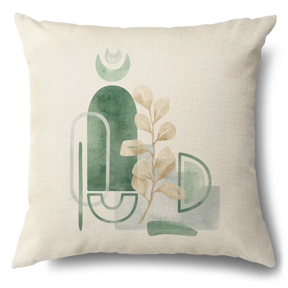 Funda de cojín decorativa DecorBites™ con diseño de hojas verdes - Funda de cojín para sofá de estilo sencillo en algodón y lino