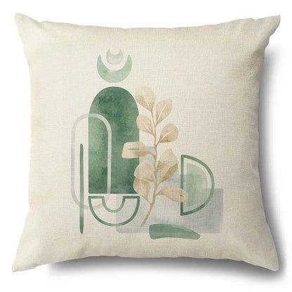 Funda de cojín decorativa DecorBites™ con diseño de hojas verdes - Funda de cojín para sofá de estilo sencillo en algodón y lino