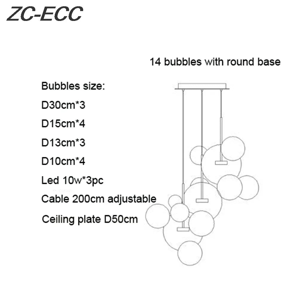 DecorBites™ Glass Bubble LED Chandelier: Stylish Ceiling Lighting for Dining & Living Room