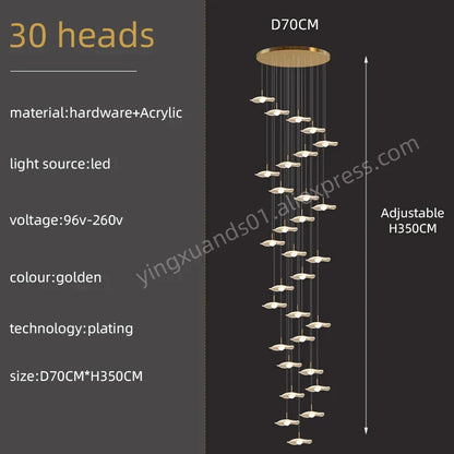 DecorBites™ Gold Acrylic Chandeliers LED Pendant Lamp Modern Staircase Living Room Lighting