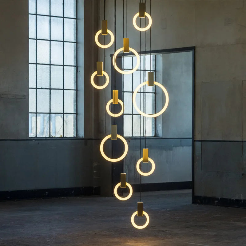 DecorBites™ LED Wooden Staircase Chandelier Ceiling Lights - Modern Hanging Pendant Lamps