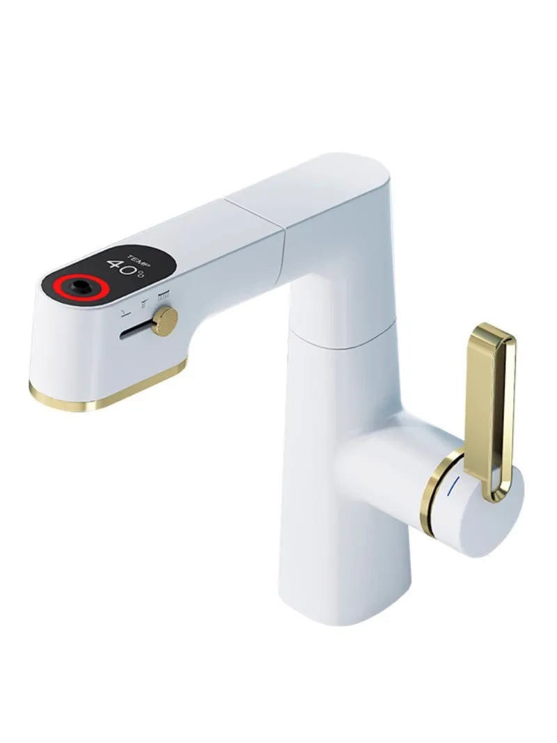 DecorBites™ LED Basin Faucet Pull Out White Gold Water Mixer Sink Tap