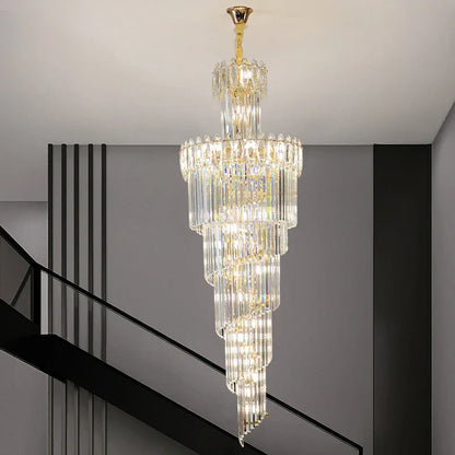 DecorBites™ Crystal Chandelier: Luxe Stairwell Lighting for Duplex Villa, Loft, or Living Room