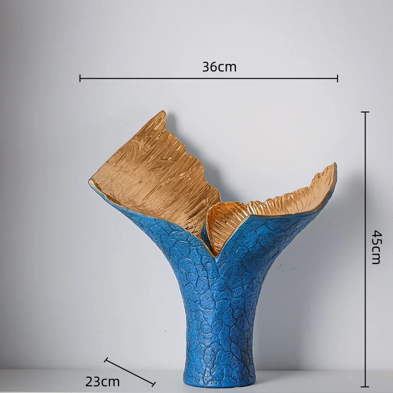 DecorBites™ Jarrón de resina negra y dorada para decoración del hogar