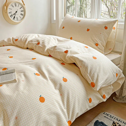 DecorBites™ Cotton Grid Pattern Bedding Set with Duvet Cover & Pillowcases for Double Bed