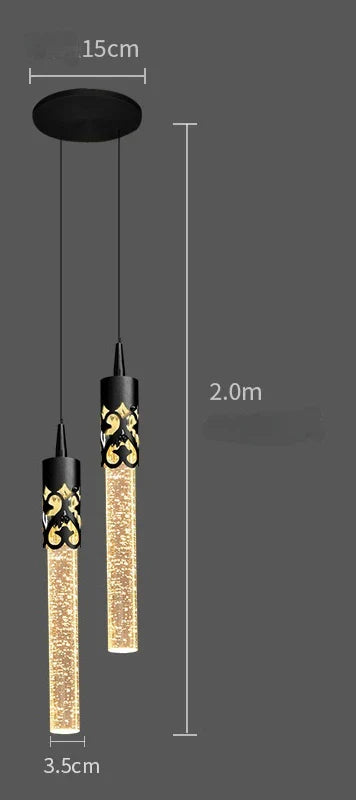 Lámpara colgante LED de cristal DecorBites™, color oro y negro, ideal para comedor o sala de estar.