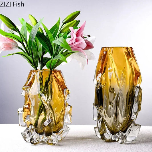 DecorBites™ Amber Glass Vase for Modern Home Decor & Flower Arrangement