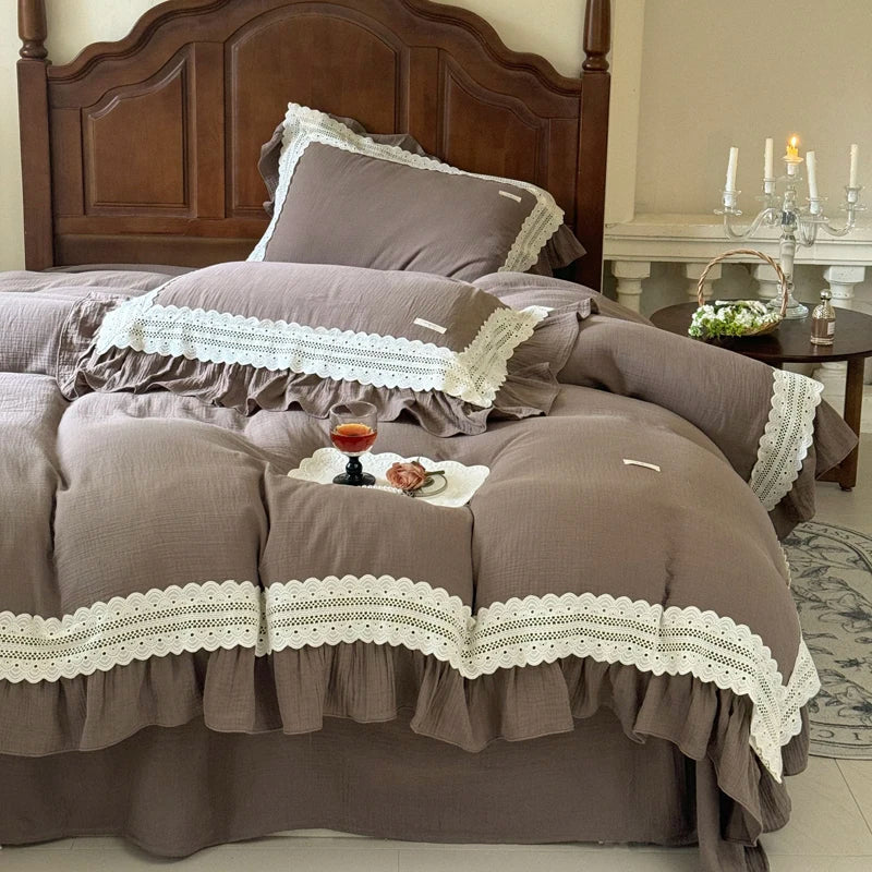 Decobites French Ruffles Cotton Bedding Set - Double Layer Crepe Comfort Collection