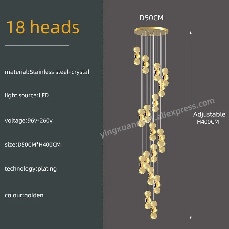 DecorBites™ Gold Crystal Chandeliers LED Pendant Lamp for Modern Living Spaces