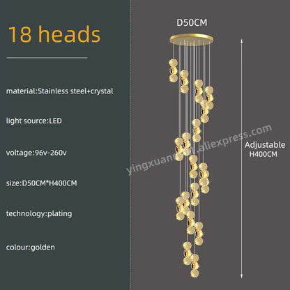 DecorBites™ Gold Crystal Chandeliers LED Pendant Lamp for Modern Living Spaces