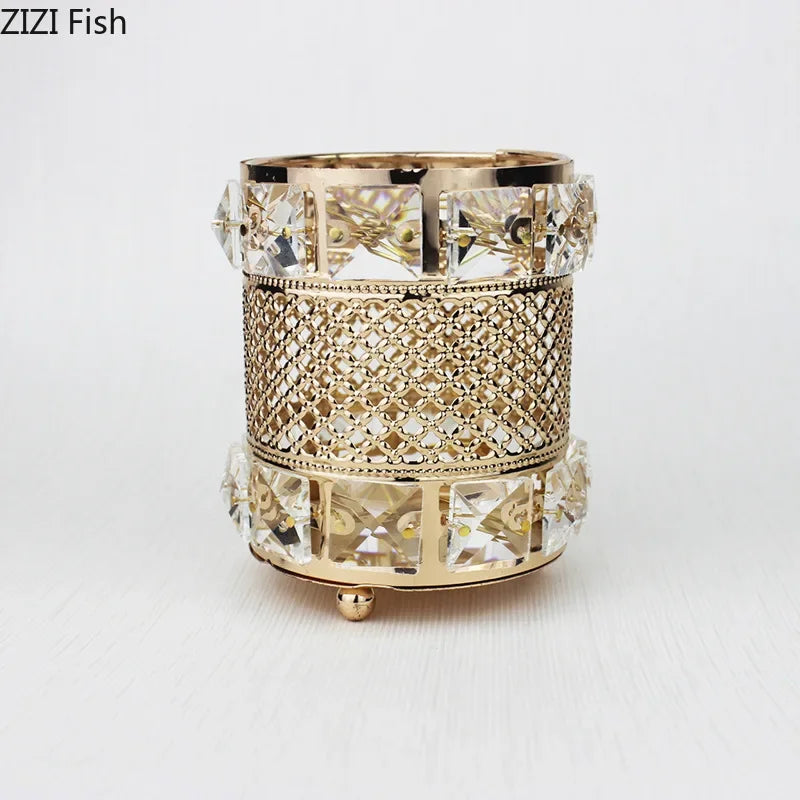 Tarro de cristal hueco chapado en oro DecorBites™: Elegante soporte para brochas de maquillaje y bolígrafos