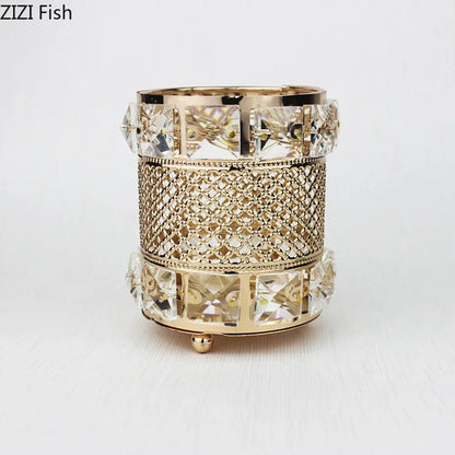 Tarro de cristal hueco chapado en oro DecorBites™: Elegante soporte para brochas de maquillaje y bolígrafos