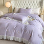 Decobites Rose Flowers Embroidery Lace Ruffles White Bedding Set - 100% Cotton Duvet Cover, Bed Sheet, Pillowcase