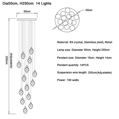 DecorBites™ Diamond Crystal Ball Chandelier LED Hanging Lamp Gold Fixture