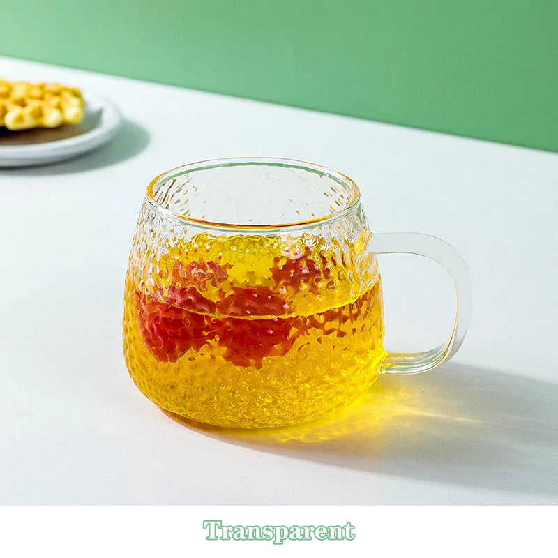 DecorBites™ 400ml Hammer Pattern Glass Mug - Heat Resistant with Hand Handle