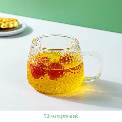 DecorBites™ 400ml Hammer Pattern Glass Mug - Heat Resistant with Hand Handle