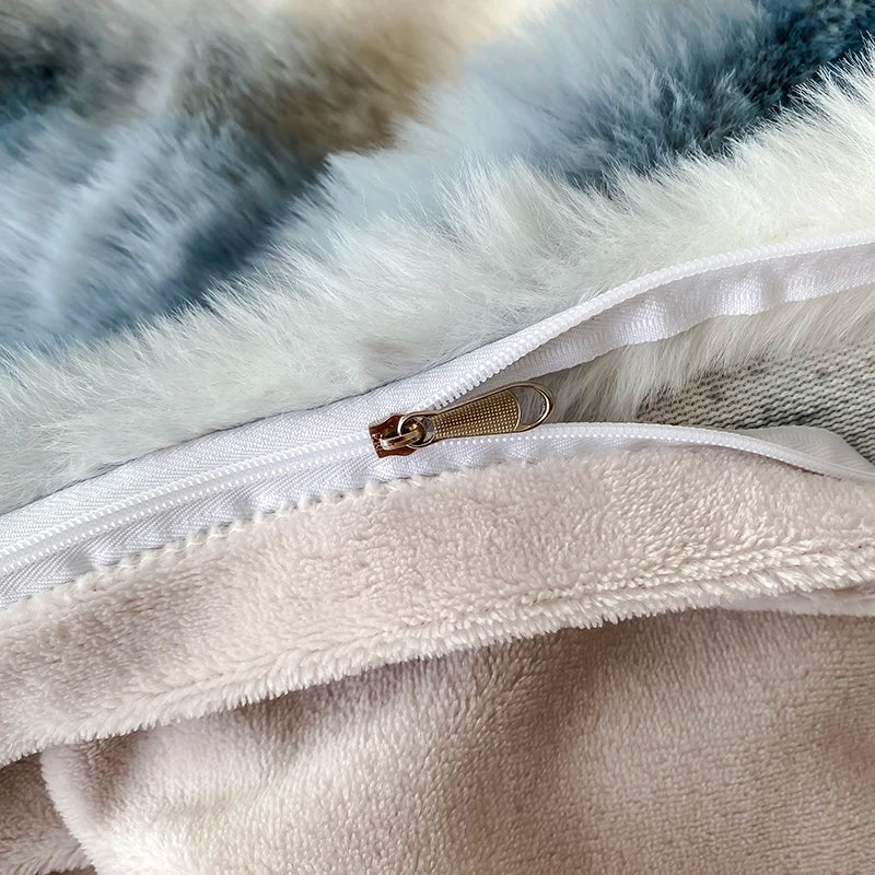 DecorBites™ Gradient Faux Rabbit Fur Bedding Set - Warm Luxury Plush Duvet Cover & Quilt Sets