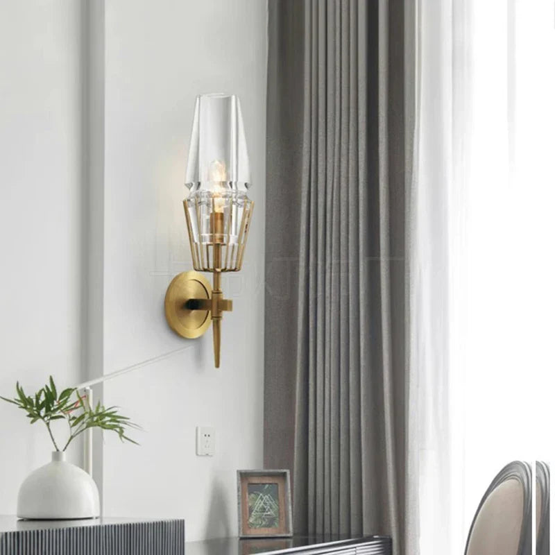 DecorBites™ Dimmable Crystal Glass Brass Wall Light for Bedroom and Bath