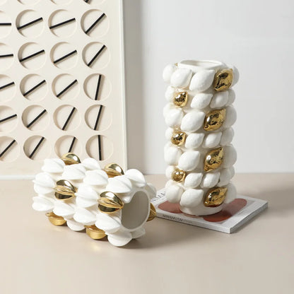 DecorBites™ Ceramic Vase: Lemon/carambola Design for Aesthetic Room Decor & Floral Arrangement