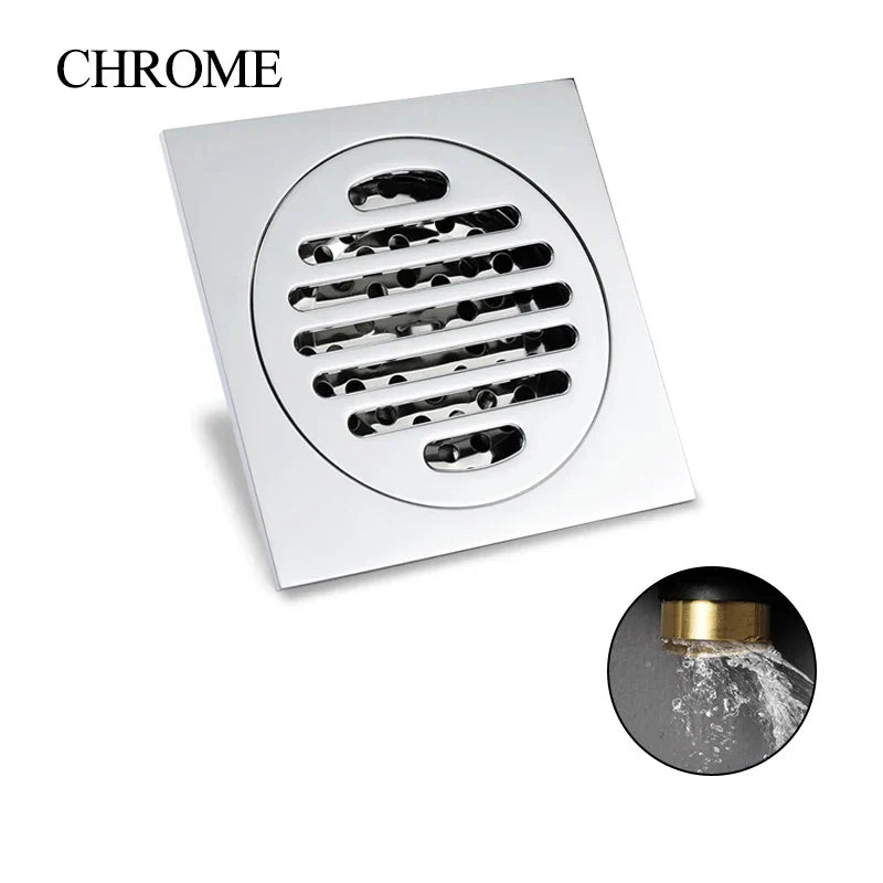 DecorBites™ Brass Square Floor Drain 10x10cm for Bathroom Shower with Insect-Proof Deodorant