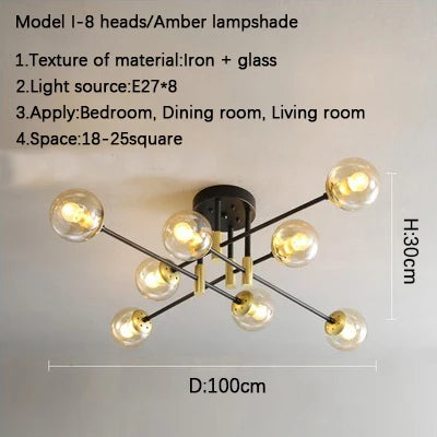 ثريا ديكوربايتس™ الزجاجية السوداء - ثريا سقف طاولة طعام مستديرة بتصميم نورديك