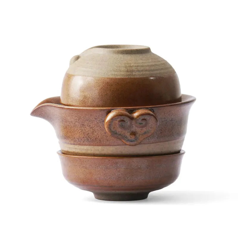 DecorBites™ Kung Fu Tea Set: Teapot, 2 Teacups, Travel Green Tea Cups, Ceramic Gaiwan
