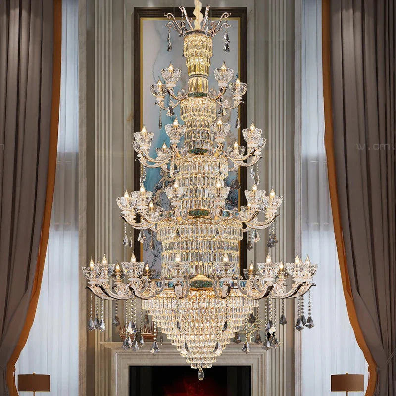 DecorBites™ Duplex European Crystal Chandelier for Staircase with Hollow Design
