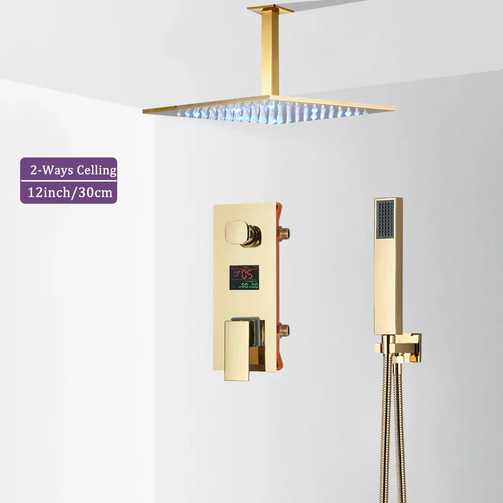 DecorBites™ Black Digital Shower Faucet Set with Rainfall Head and All-Metal Mixer Display