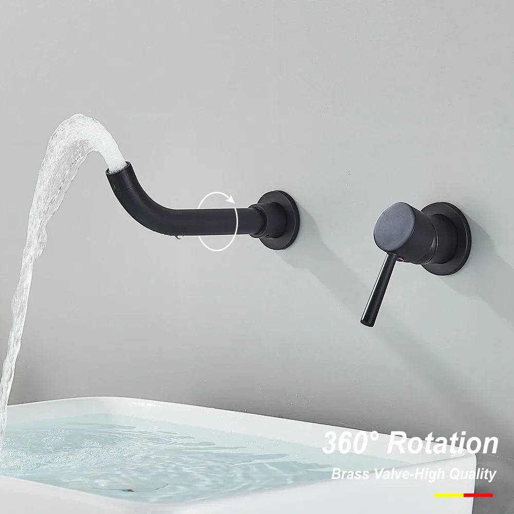 Grifo de baño de latón dorado Decorbites™ con manija de palanca moderna, montaje en pared para fregadero