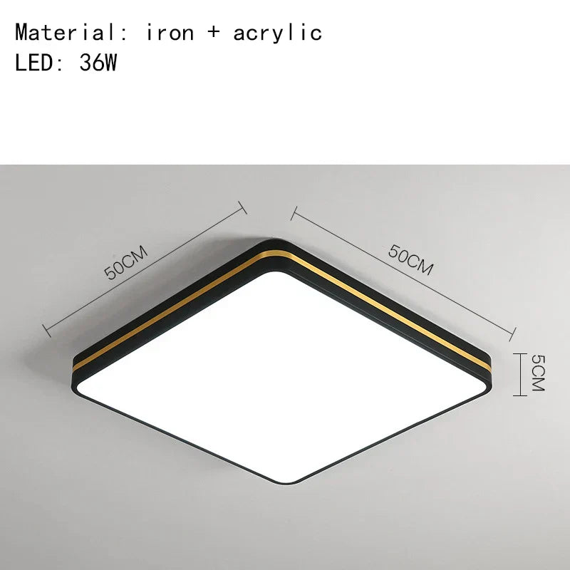 DecorBites™ LED Ceiling Lights: Modern Golden Ring Square Round Black Metal Minimalist Lamp