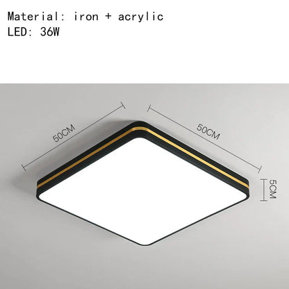 DecorBites™ LED Ceiling Lights: Modern Golden Ring Square Round Black Metal Minimalist Lamp