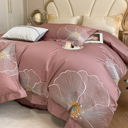 DecorBites™ Embroidered Egyptian Cotton Bedding Set for King Queen RU Bed Linens