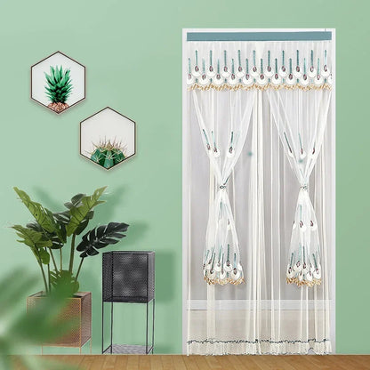 Decobites Lace Embroider Anti-Mosquito Net Door Curtains - Pleated Design for Light and Air Flow