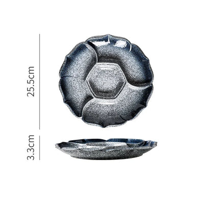 Plato llano de cerámica DecorBites™ con 4 compartimentos - Vajilla retro para frutas, aperitivos y postres