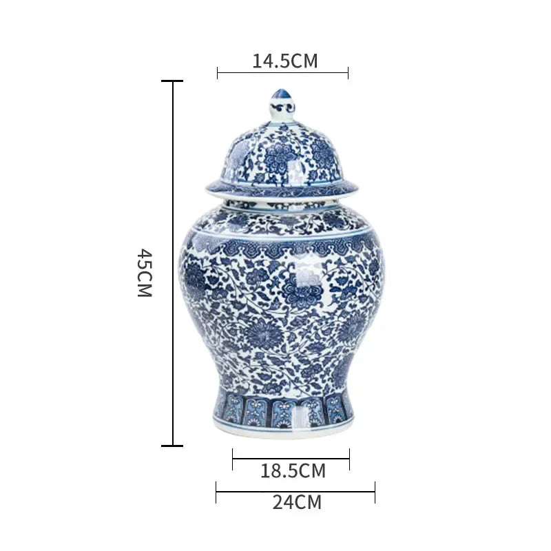 DecorBites™ Blue White Porcelain General Jar: Ceramic Tea Caddy Candy Pot Storage Container