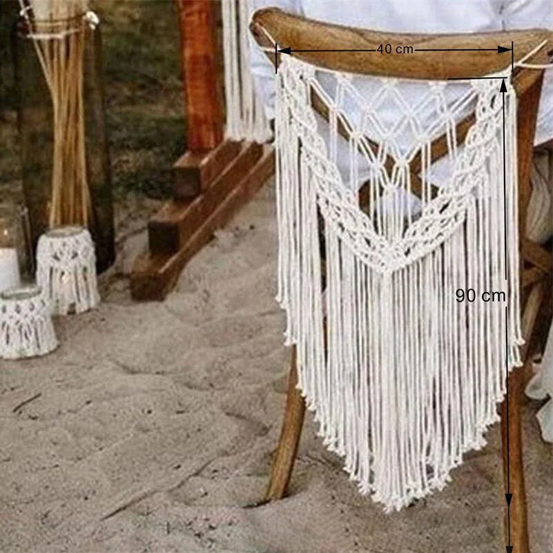 Decobites Macrame Wedding Chair Back Tapestry - Mr & Mrs Boho Woven Cotton Valance