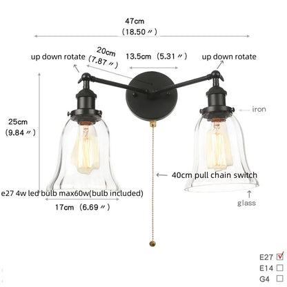 DecorBites™ Black LED Wall Sconce 2-Head Lamp for Bedroom Bathroom Mirror