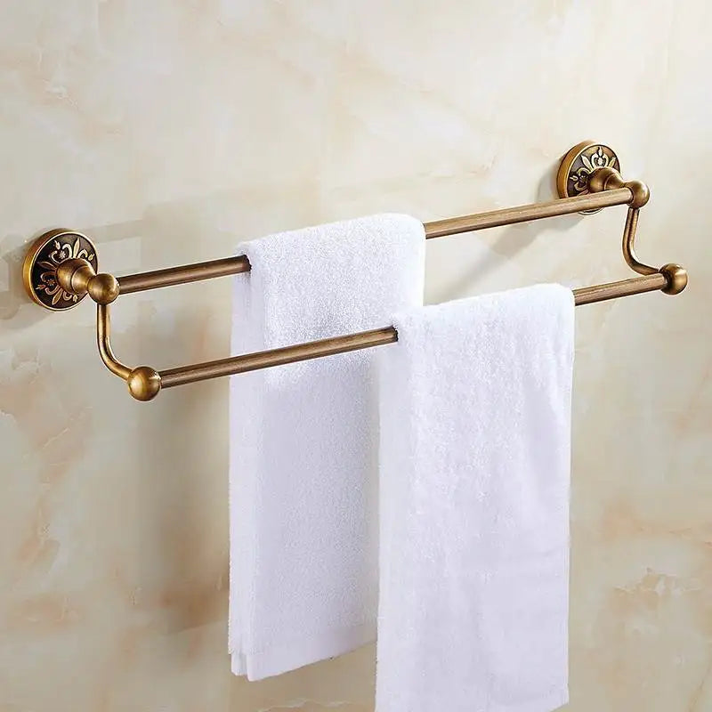 DecorBites™ Antique Bathroom Shelf Towel Rack Set with Bath Hardware & Toilet Brush Holder