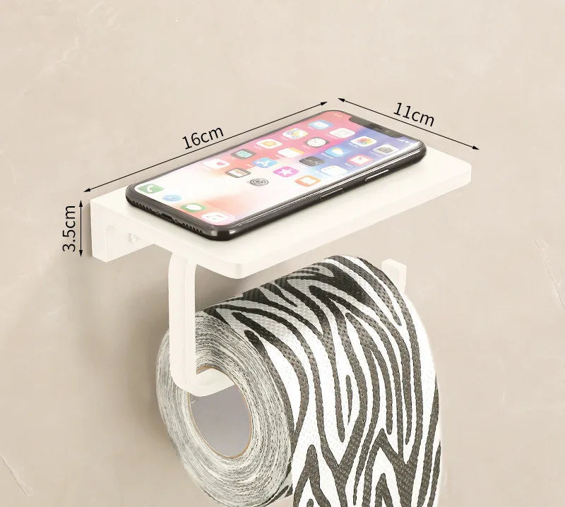 مجموعة حمام DecorBites™: رف أبيض كريمي، وحامل مناشف، وحامل ورق، وحامل فرشاة، وأدوات معدنية