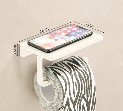 مجموعة حمام DecorBites™: رف أبيض كريمي، وحامل مناشف، وحامل ورق، وحامل فرشاة، وأدوات معدنية