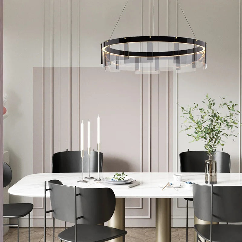 DecorBites™ Glass Circle LED Pendant Light: Stratos Luxury Chandelier for Kitchen Island