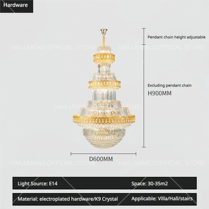 DecorBites™ Crystal Chandelier: Villa High Living Room Luxury Lighting