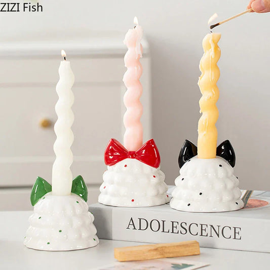 DecorBites™ Bowknot Tree Candle Holder Xmas Ornaments Ceramic Table Decoration